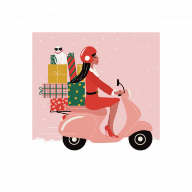 Carte de voeux femme et scooter