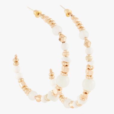 Créoles avec perles blanc Leopard Ivoire